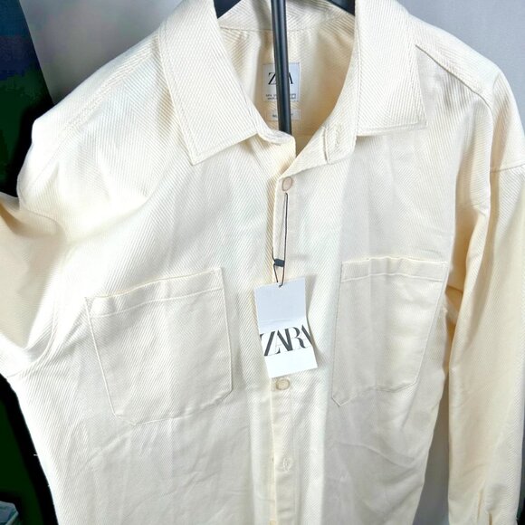 NWT - Zara - Men’s Relaxed Fit Shirt Cream Ivory - Size Large - Picture 2 of 5